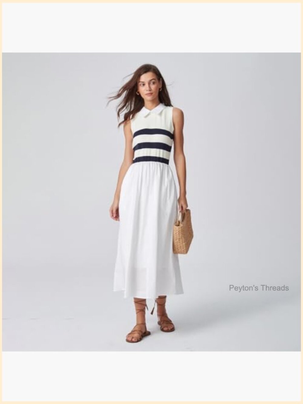 Sleeveless Striped Knit Midi Dress with Keyhole Back - Picture 3 of 7
